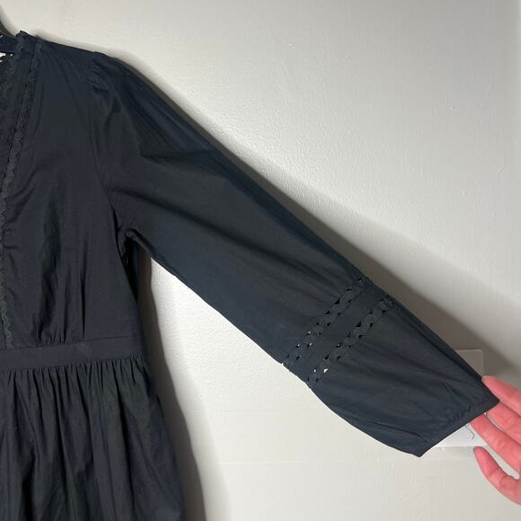 J.Crew Long Sleeve Eyelet-Trim Tiered Midi Dress Cotton Poplin Size SV-Neck Boho - Picture 7 of 15